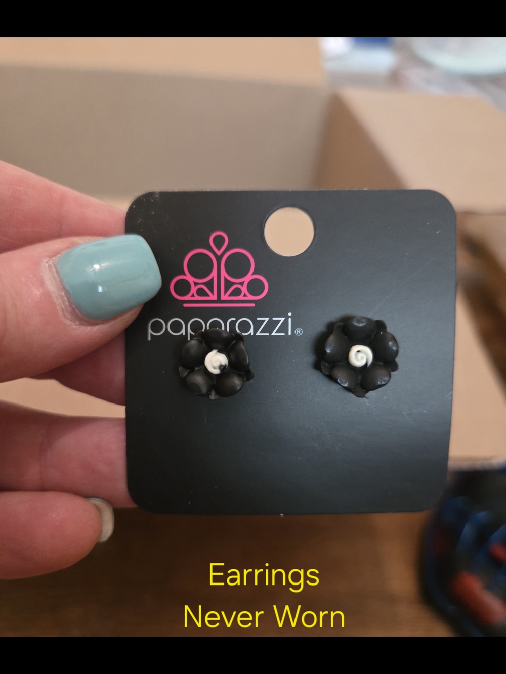 Paparazzi Black Flower Stud Earrings with White Center